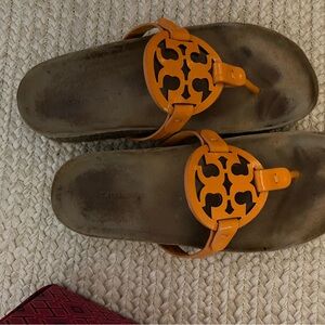 Tory Burch orange patten leather sandals. Size 8